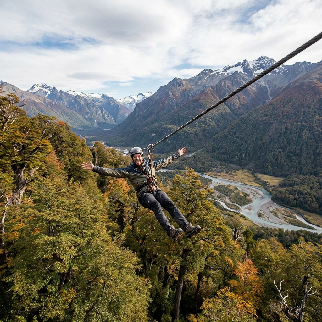 Canopy y tirolesa en el bosque patagónico